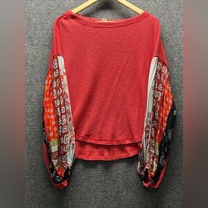 We The Free Vibrant Red Top with Boho Sleeves, size XS